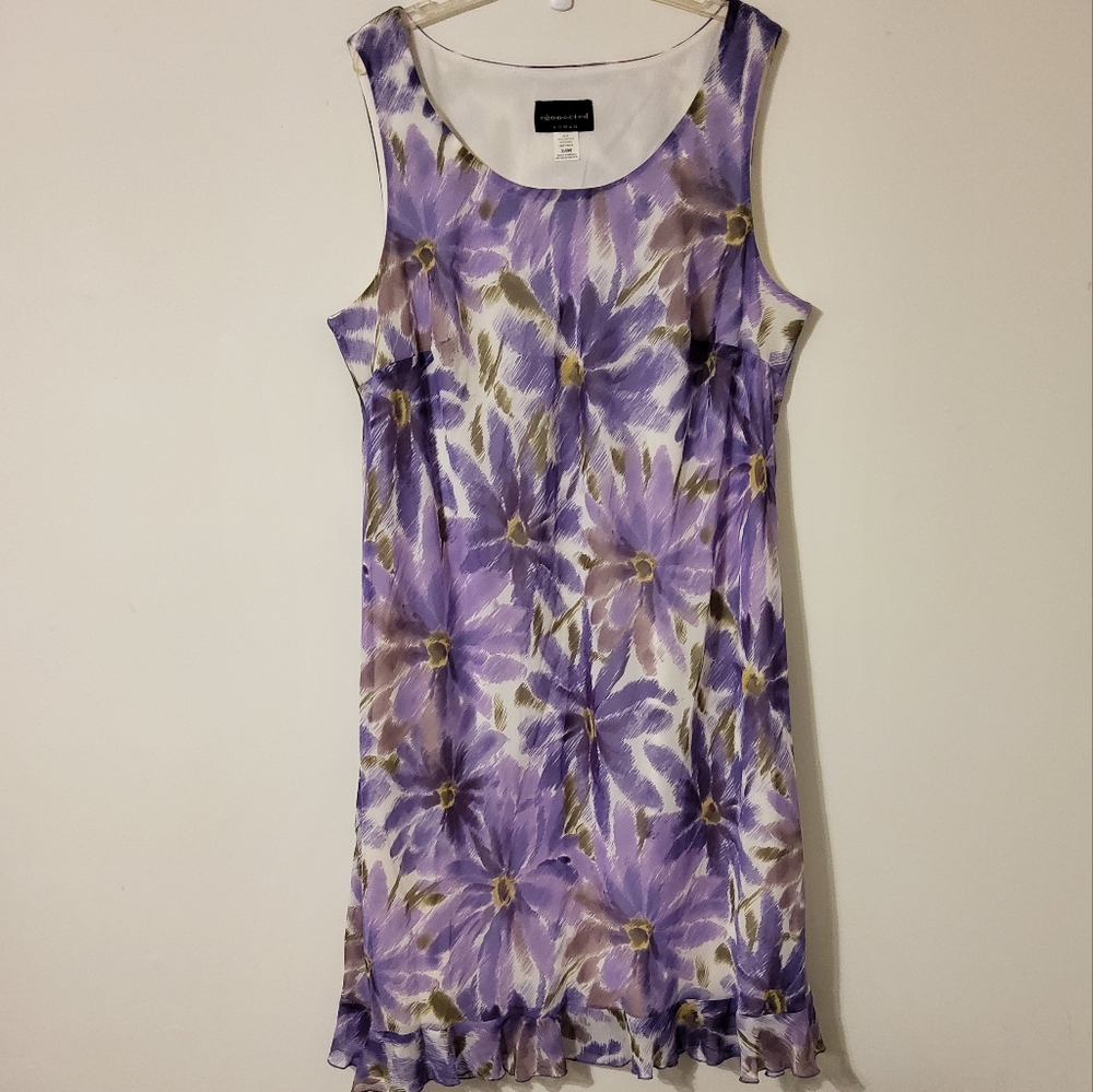 Connected Woman Purple/White/Green Floral Print Sleeveless Shift Dress Size 24W